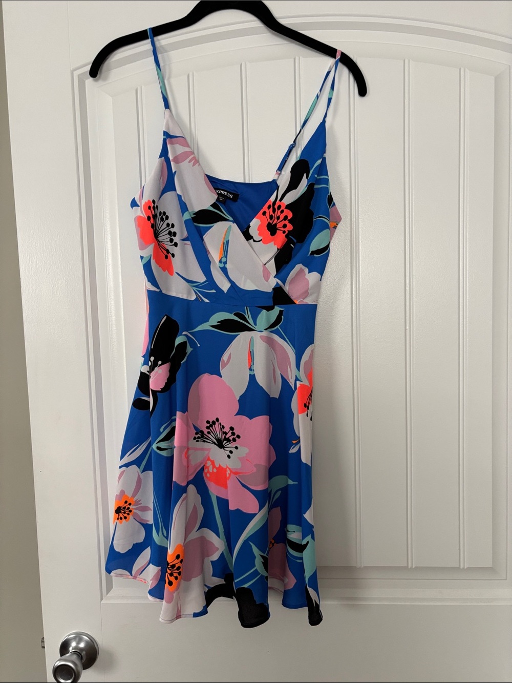 Express Blue Floral Wrap-Style Slip Dress